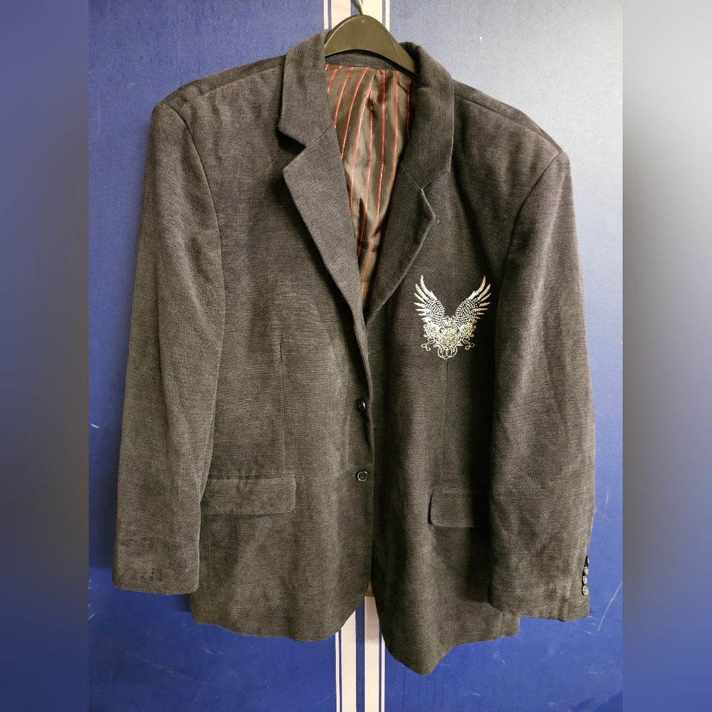 Elegant Charcoal Blazer with Embroidered Eagle